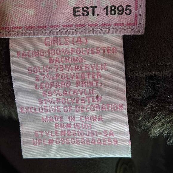 OshKosh B'gosh Girls Basic Coat Brown Leopard Hooded Mid-Length Long Sleeve 4 - Picture 8 of 10